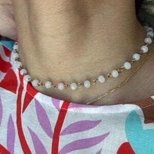 Chunky White Beaded Necklace with Gold Chain